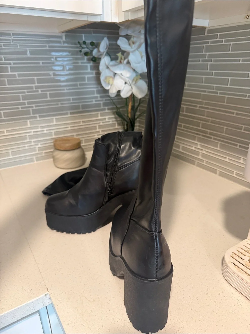 Black Platform Knee-High Boots
